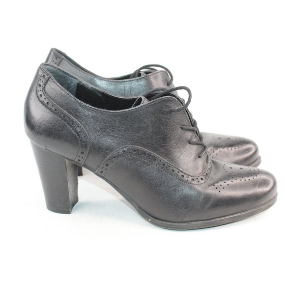 Franco Sarto Black Leather Lace Up High Heels - Picture 4 of 9